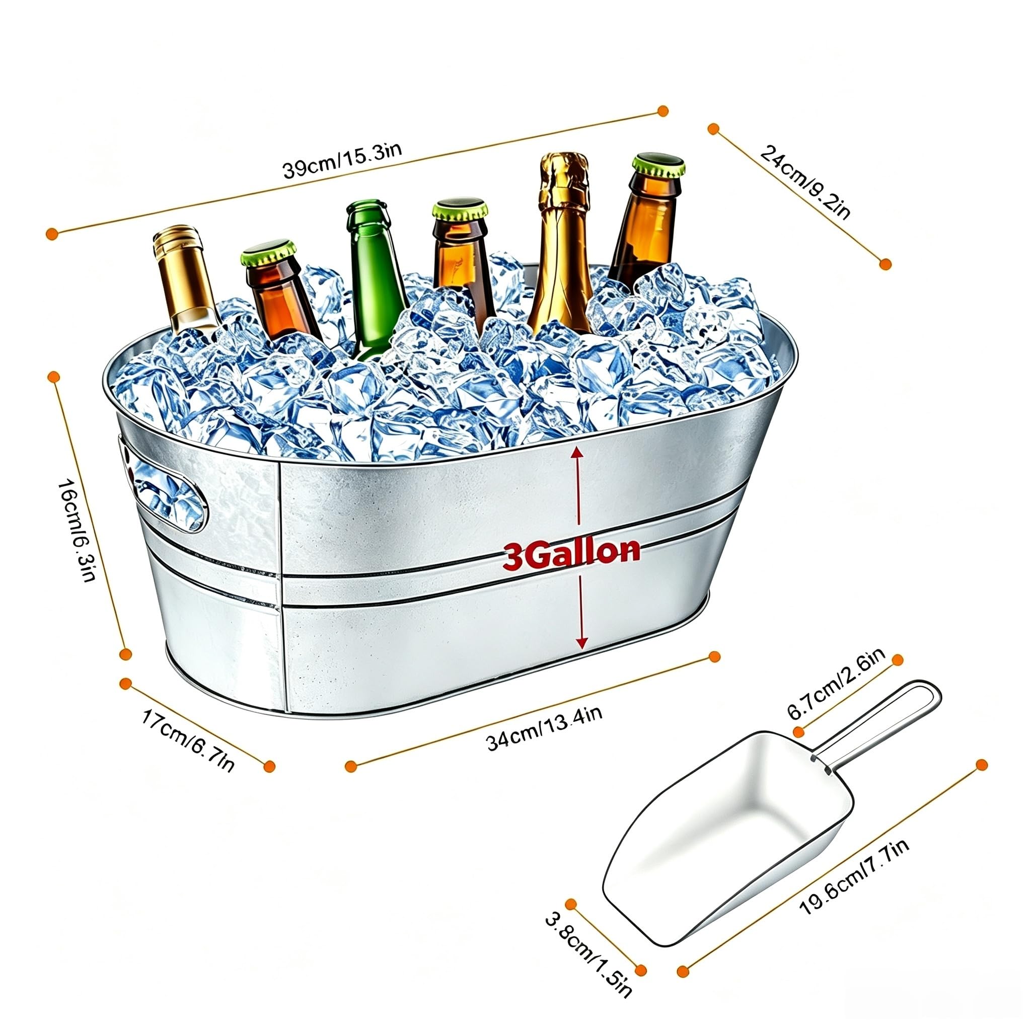IKAYAS Cubos de hielo de 4 galones para fiestas, cubo de hielo galvanizado con cuchara para suministros de bar de cóctel, bar de mimosa, cubo de champán, cubo de cerveza de metal (paquete de 2)