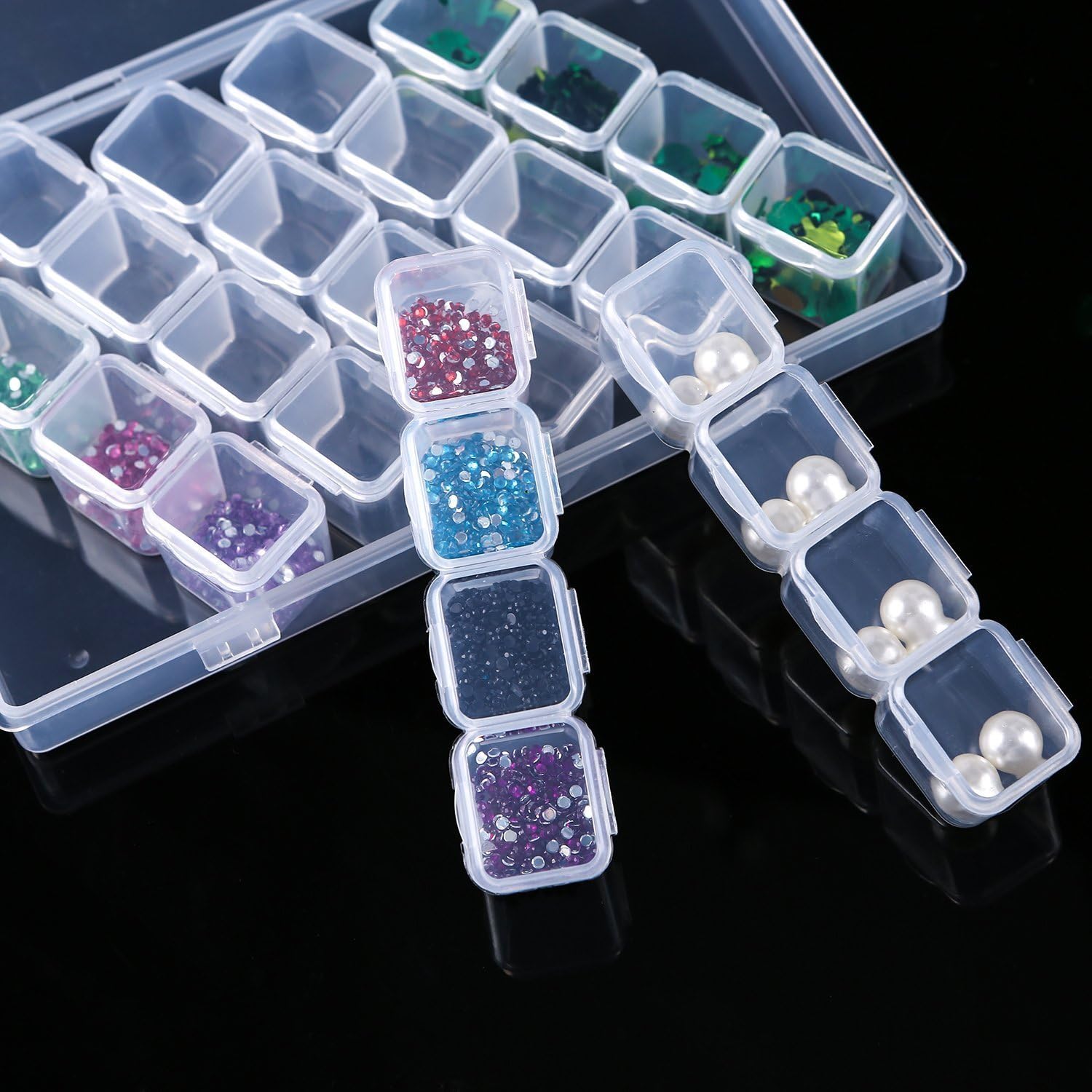 Eiito Diamond Painting Storage Containers, 2pcs 28 Grids Clear Diamond Painting Accessories and Tools Boxes Bead Organizers Diamond Art Embroidery Storage with 200PCS Label Stickers