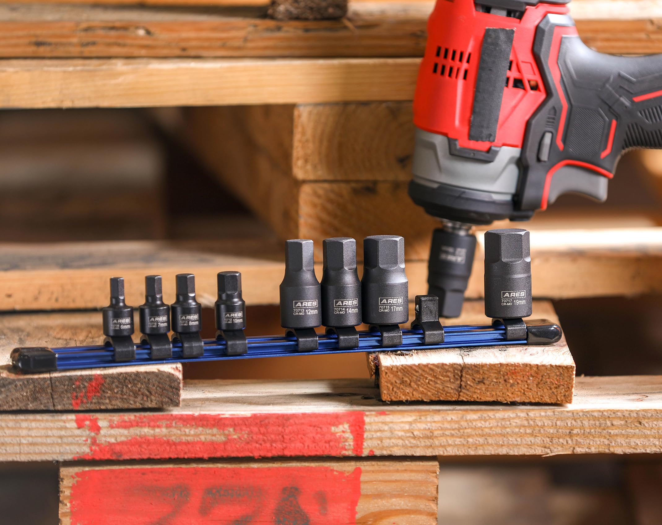 アプグレ2セット ARES 70497 9-Pc Metric Impact Hex Socket Set, Chrome Moly, Rail