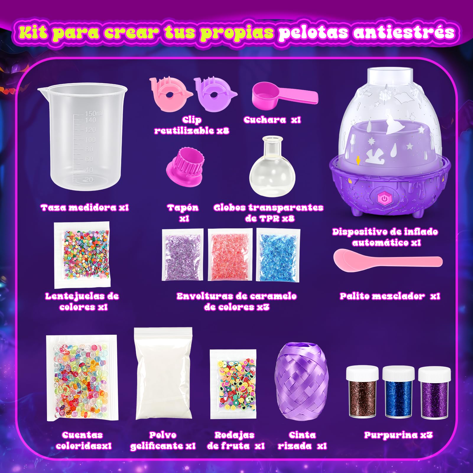 Kit de squishy para niños, Fábrica de squishies autoinflable, Incluye 8 pelotas y accesorios para hacer squishies antiestrés, Juguete sensorial creativo, Regalo para niños 6 7 8 años