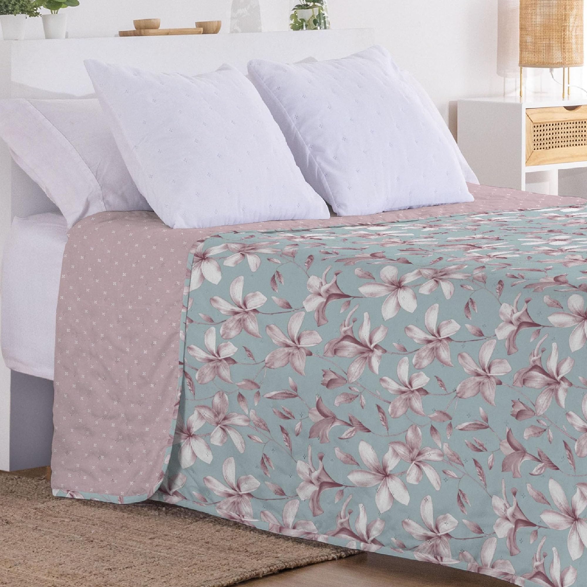 Donegal Collections Colcha Bouti Cama 150 - Colcha Cama 150/160 Estampada Reversible Say - Colchas Verano - Primavera Acolchado Fino, Modernas - Cubre Cama Multiusos - Microfibra Extrasuave
