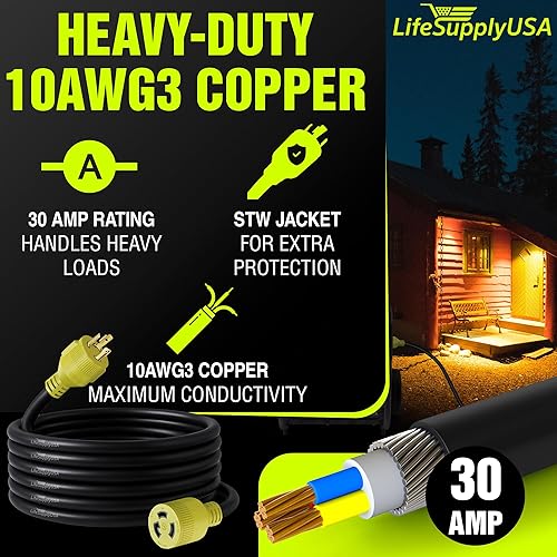 Miniatura 9 de Cable de extensión de generador de 4 clavijas L14-30P  L14-30R de 30 amperios 10AWG4 125250V STW Correa de gancho y bucle aprobada por UL de 100 pies