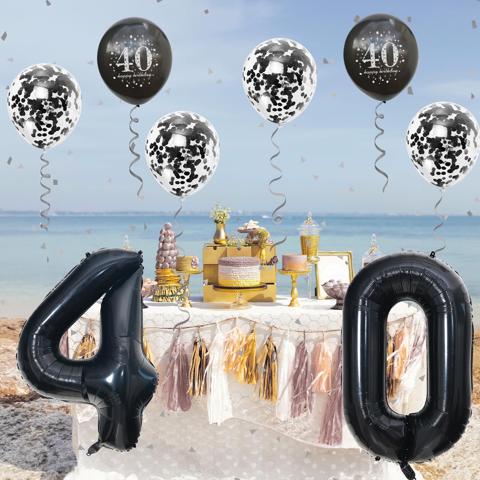 Zahl 40 Luftballons Schwarz