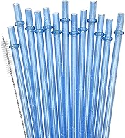 Vista 14 de Paquete de 24 pajitas de plástico reutilizables con purpurina, vaso duro de 11 pulgadas de largo con cepillo de limpieza, apto para lavavajillas