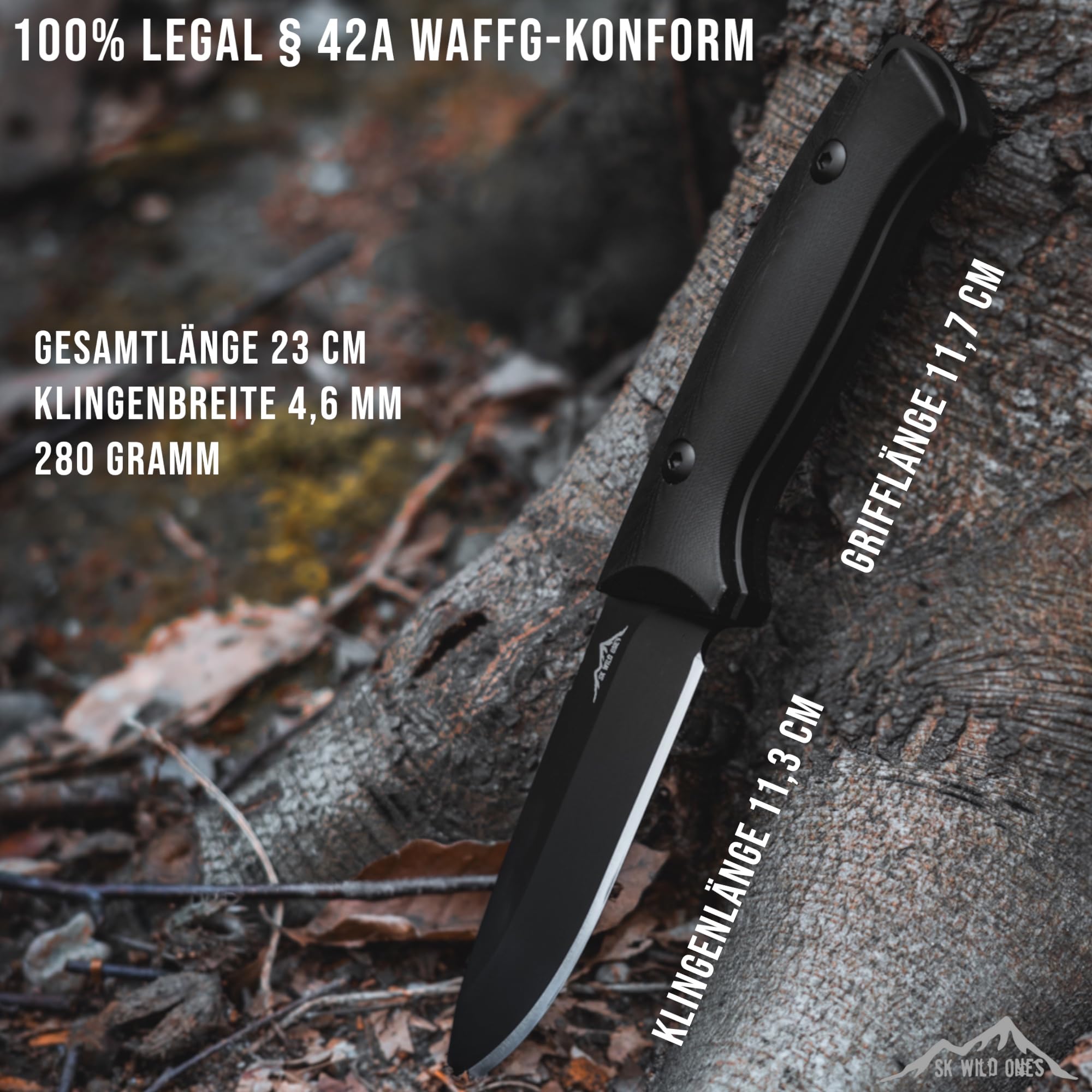 SK Wild Ones® Outdoor - Messer mit feststehender Klinge - Outdoormesser mit G10-Griffschalen - Feststehendes Outdoormesser aus D2-Stahl für Camping Loki