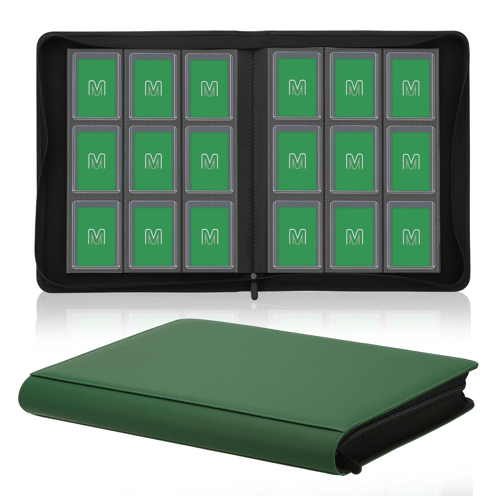 Toploader Binder,Trading Card Binder Storage Hold up 288 Cards 9-Pocket Top Loader Binder with Sleeves for 3"x4" Rigid Toploaders Hard Cases (9Deep Green) — image 1