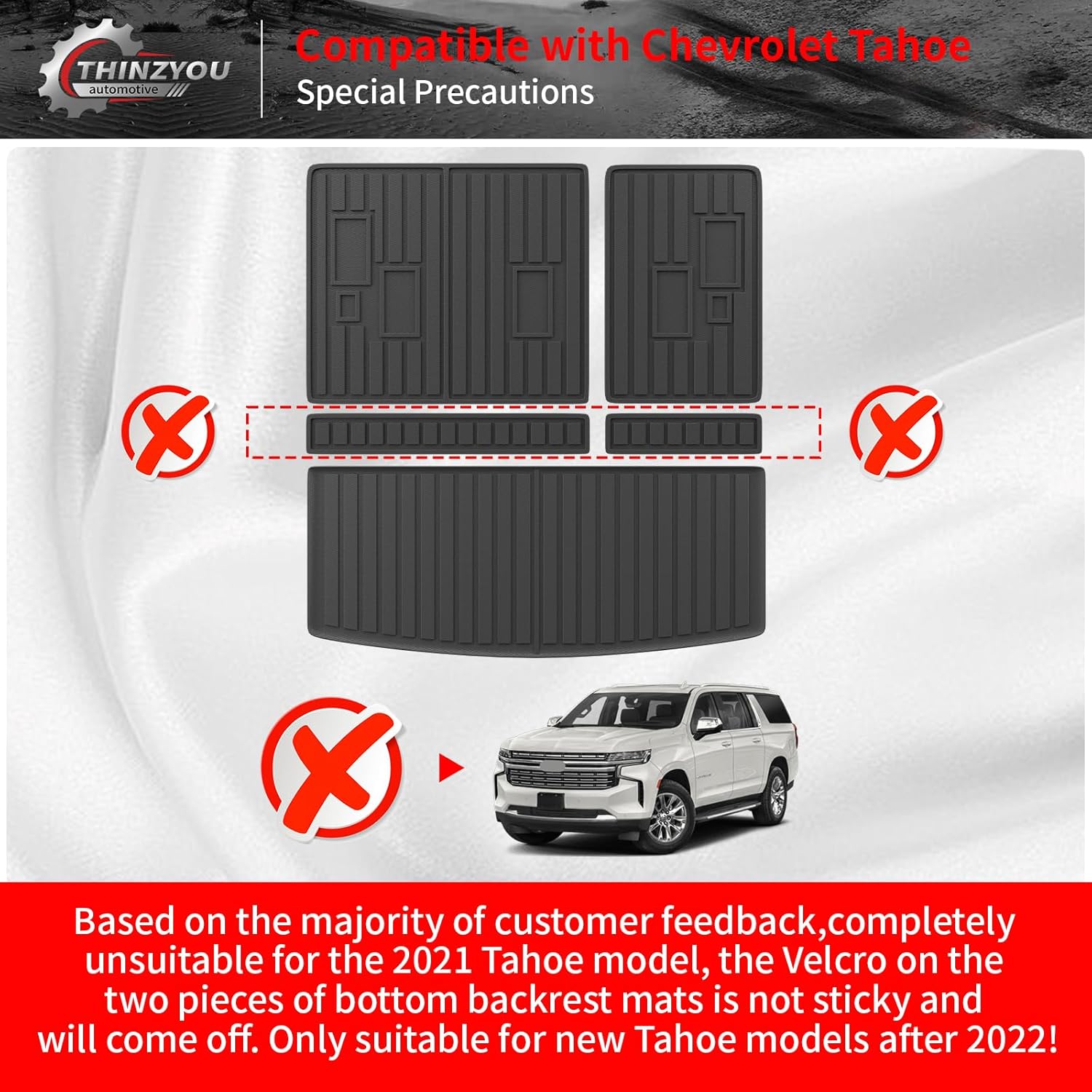 Cargo Mat Compatible with 2022-2025 2026 Chevrolet Tahoe GMC Yukon Trunk Mat Cargo Liner TPE All Weather Back Seat Cover Protector 2024 Chevy Tahoe Accessories (Trunk Mat Backrest Mats)