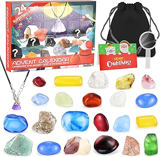 Meetory Crystal Advent Calendar 2022, 24Pcs Christmas Geographic Rocks Minerals Fossil Gemstone Advent Calendar Countdown Calendar Dig Collection Kit for Kids, Xmas Gift for Boys Girls Adults