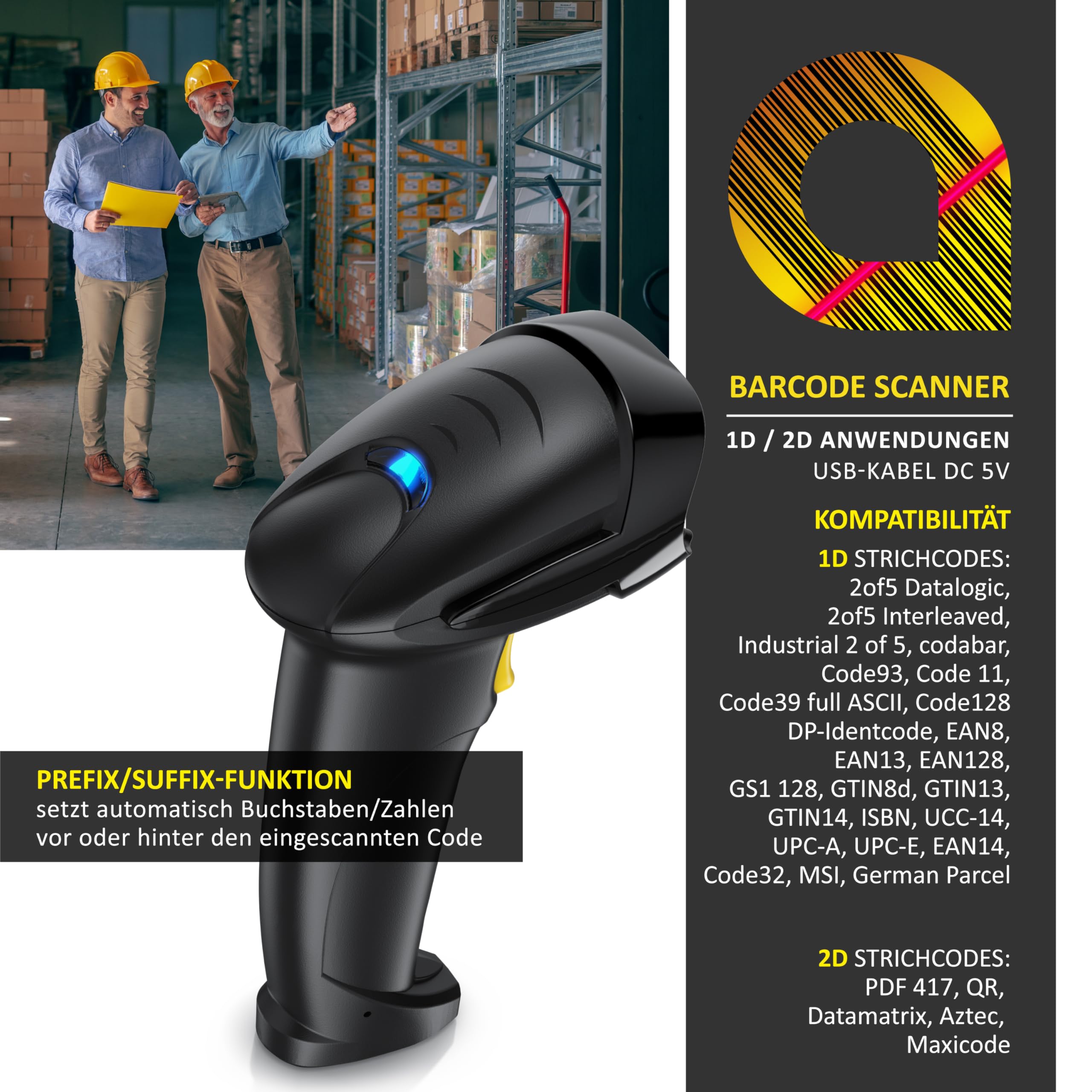 CSL Barcode Scanner 1D 2D QR kabelgebunden Single Multi Scan Bildschirm scannen inklusive Halterung