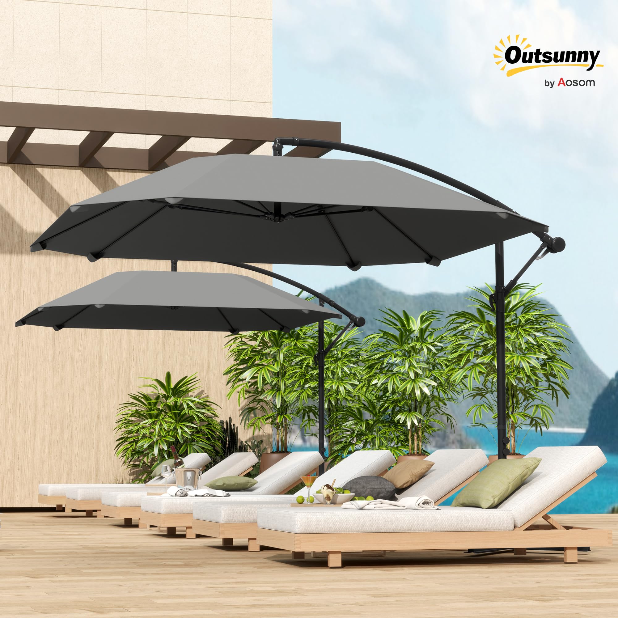 Outsunny Parasol Déporté Inclinable Base 304 x 260 x 245 cm Gris Foncé