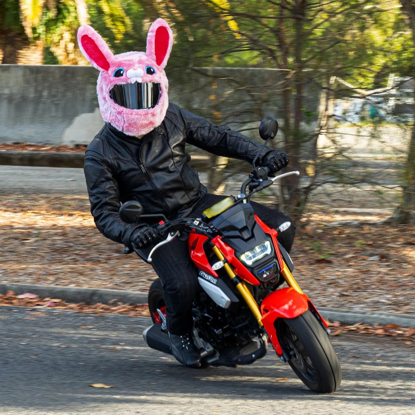 Moto Loot Helmet Cover for Motorcycle Helmet, Fun Rides and Gifts (Cover Only. Helmet Not Included) - Pink Bunny