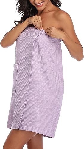 Miniatura 8 de Toalla de baño para mujer, bata de baño de gofre, toalla de spa con cierre ajustable, de secado rápido, ligera