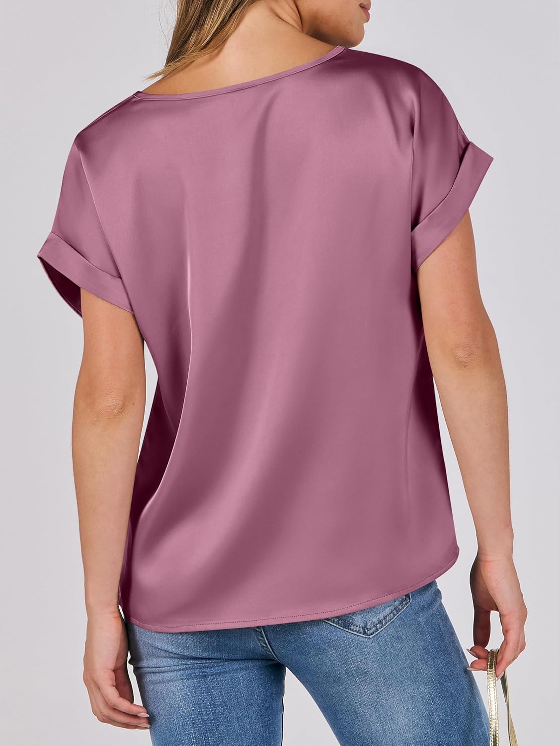 ANRABESS Women's Summer Dressy Casual Short Sleeve Shirts Crewneck Satin 2026 Business Office Work Blouse Tops - Image 4