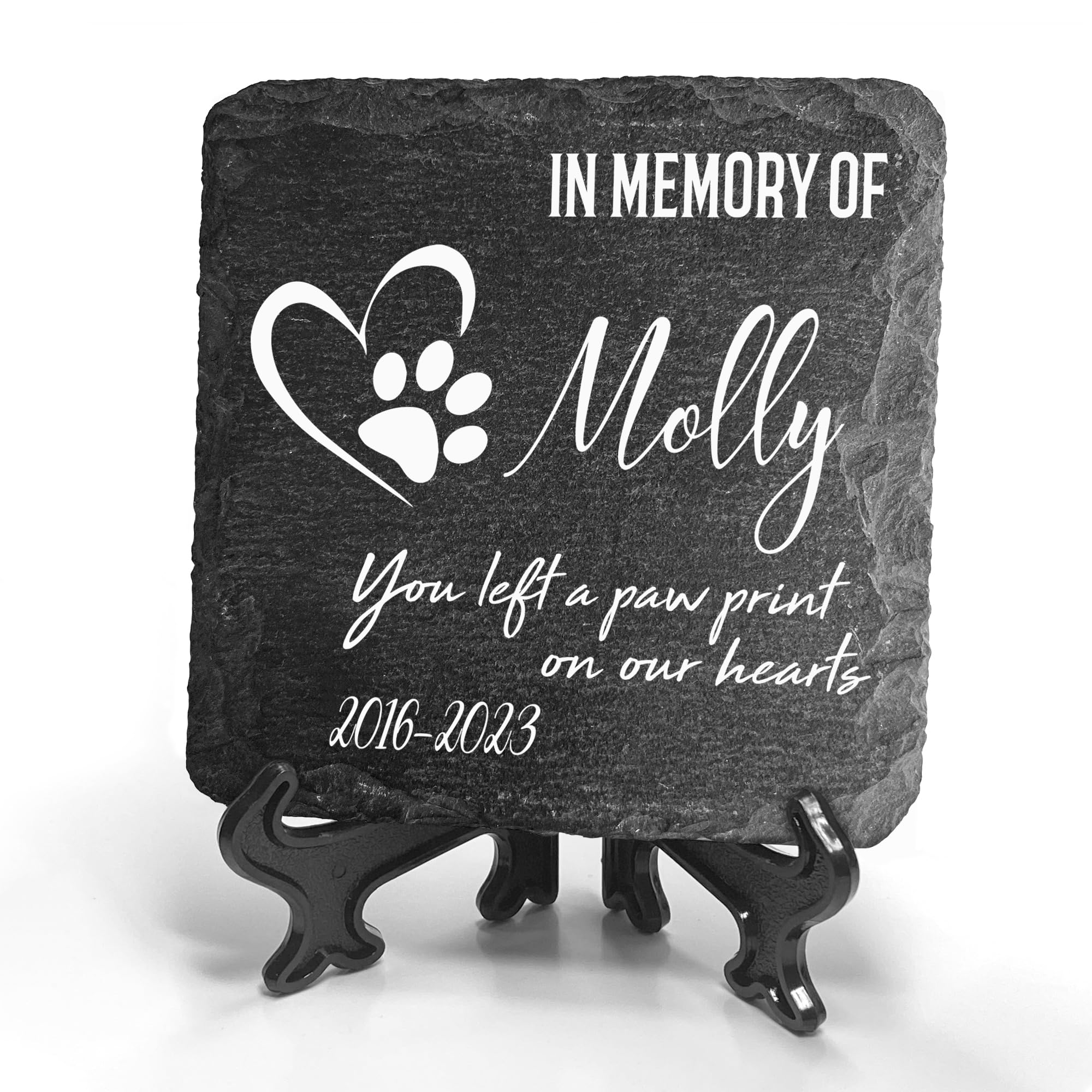 TULLUN Personalised Individual Square Memorial Small Plaque with Display Stand For Pet Cat Dog Slate Stone Frame Paw Grave Marker - Size 3.94" x 3.94" or 100 x 100 mm - Paw Print — image 1