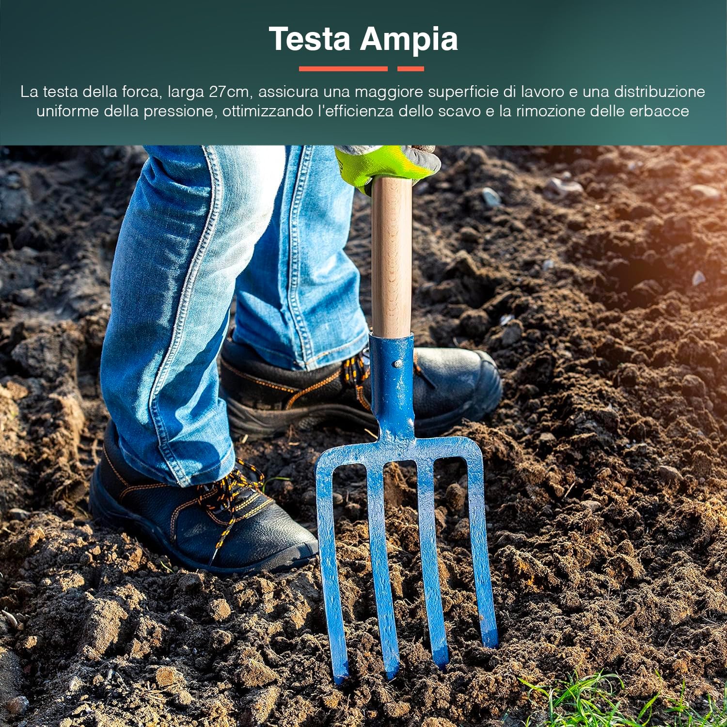 Fourche à Jardin 4 Dents Avilia - Manche Acajou 150cm - Pour Sols Durs Et Transplantations