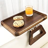 Vista 7 de Tinamo Bandeja de brazo de sofá de acacia, mesa rectangular para reposabrazos de sofá, accesorios de sofá, organizador para sillón, bandeja con clip