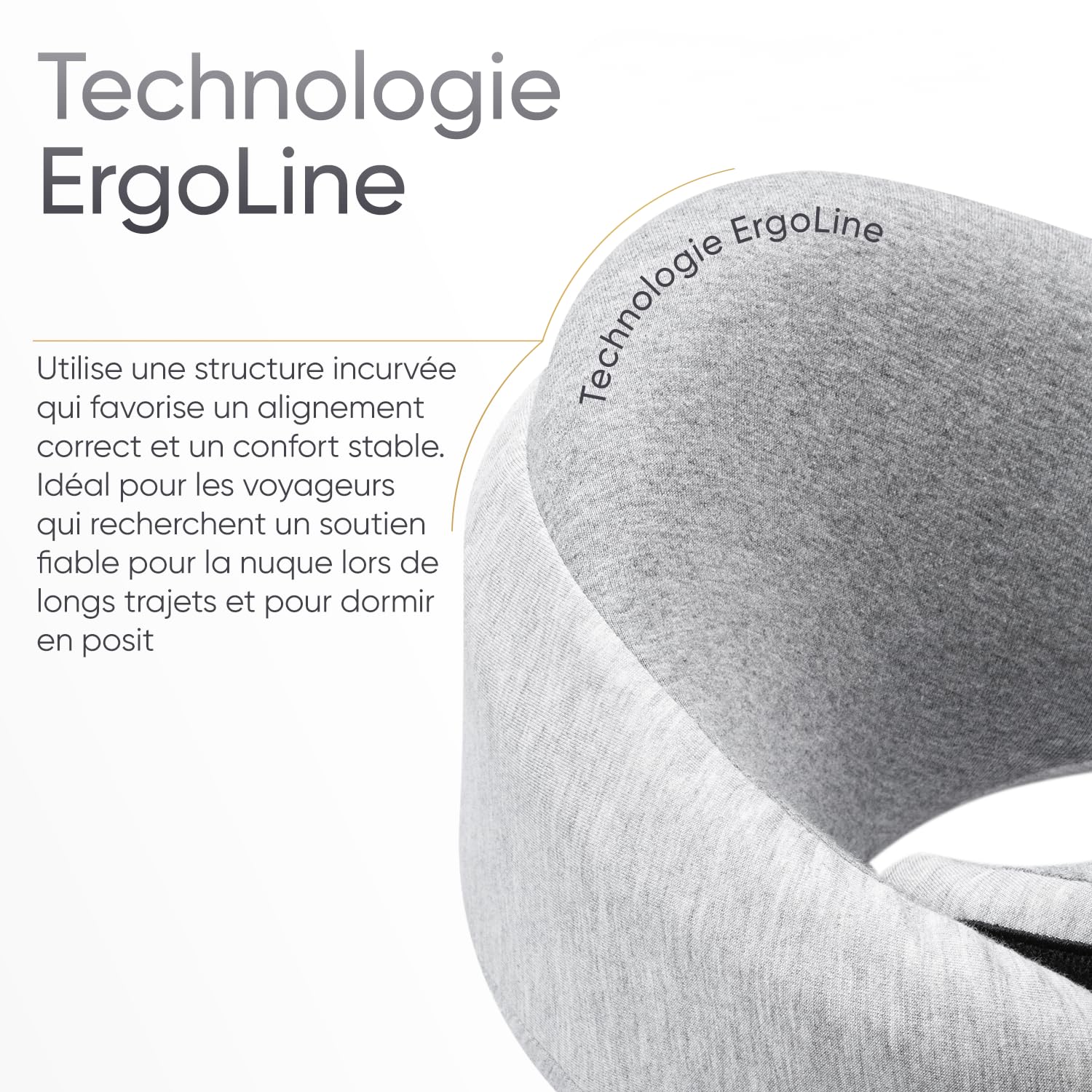 Proglobe Luxe Oreiller de Voyage Cervical 360° Avion, Gris Clair | Mousse à mémoire de forme, housse lavable en coton biologique et sac de transport compact.