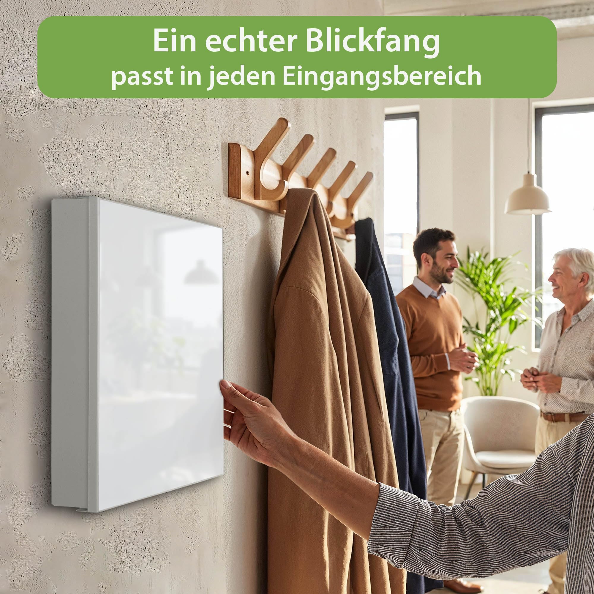 banjado Großer Schlüsselkasten Metall - Schlüsselbox 30x30cm beschreibbarer mit 32 Haken - Schlüsselkasten modern für Schlüsselaufbewahrung - Korpus Weiß Scharnier Links - Farbe weiß