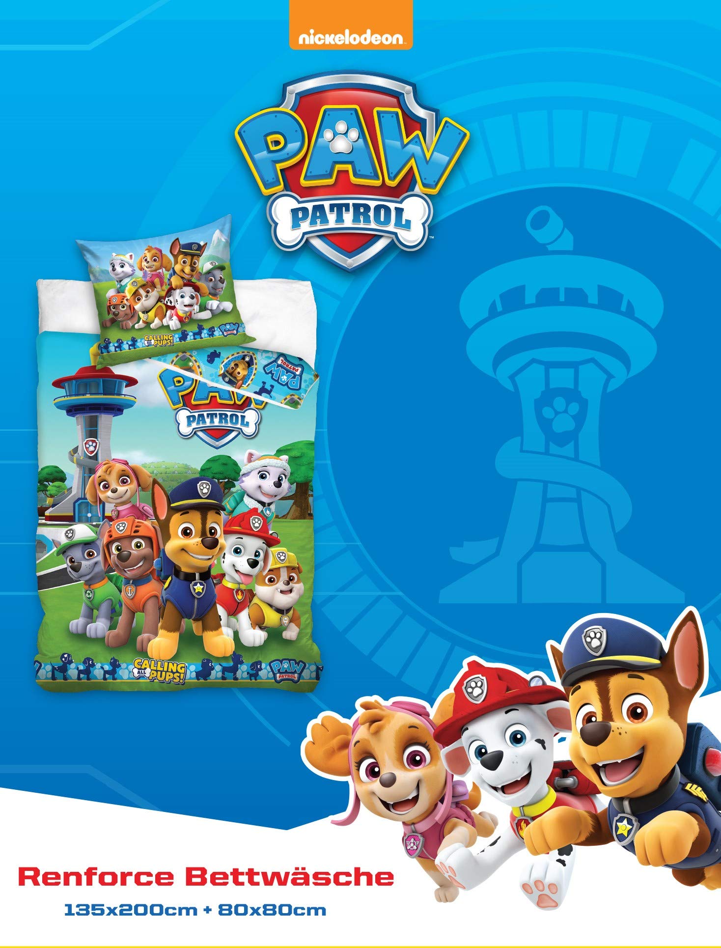 Paw Patrol Bettwäsche 135x200 80x80 Baumwolle Kinderbettwäsche 2-teilig
