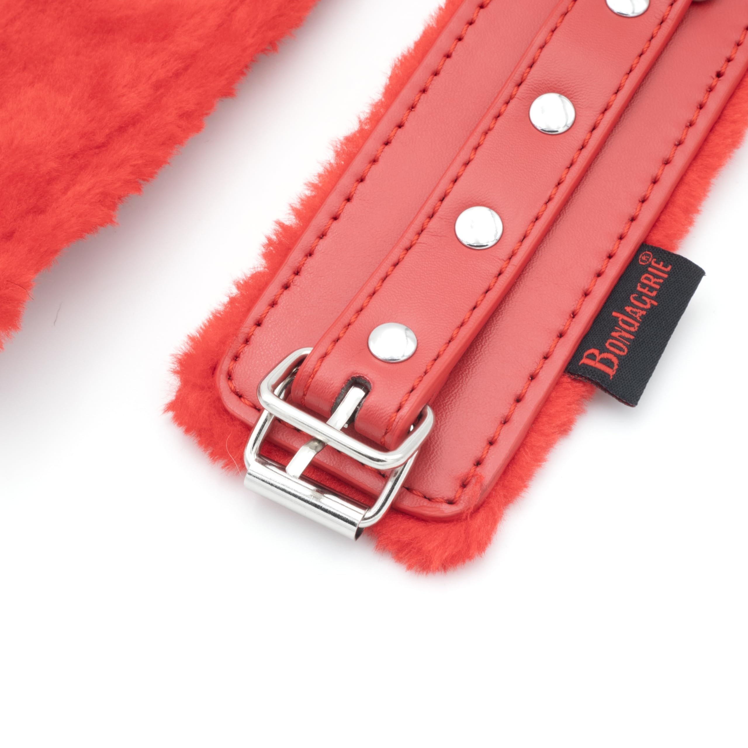 BONDAGERIE® Manette per coppia pelose peluche sexishop rosse 100% materiale sicuro, donna uomo lui lei
