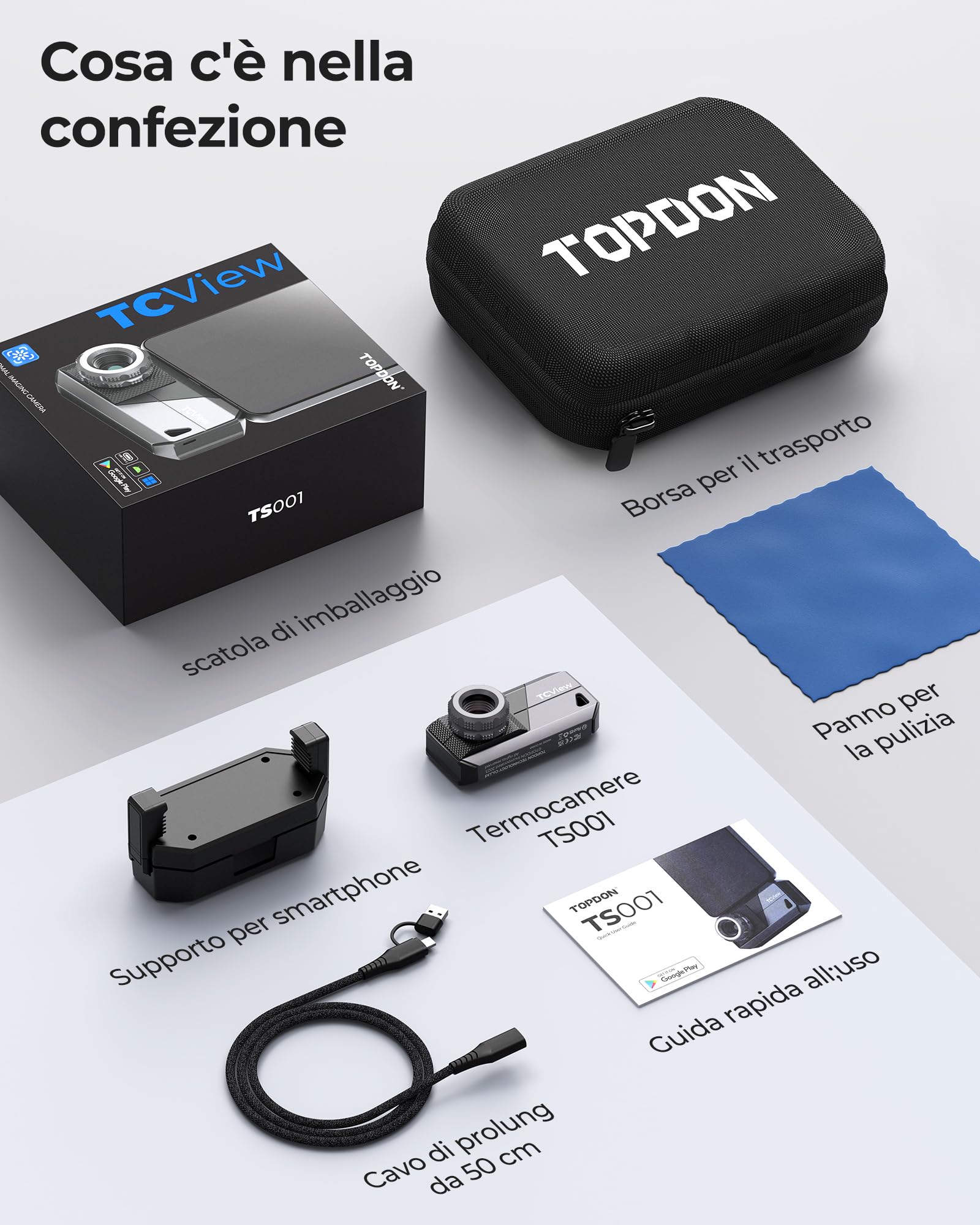 TOPDON Termocamera TS001 per Android, lente regolabile da 9mm, campo di osservazione da 0,1 a 500 metri, 512 x 384 IR, 25Hz, Termocamera con messa a fuoco manuale per applicazioni elettriche, esterni