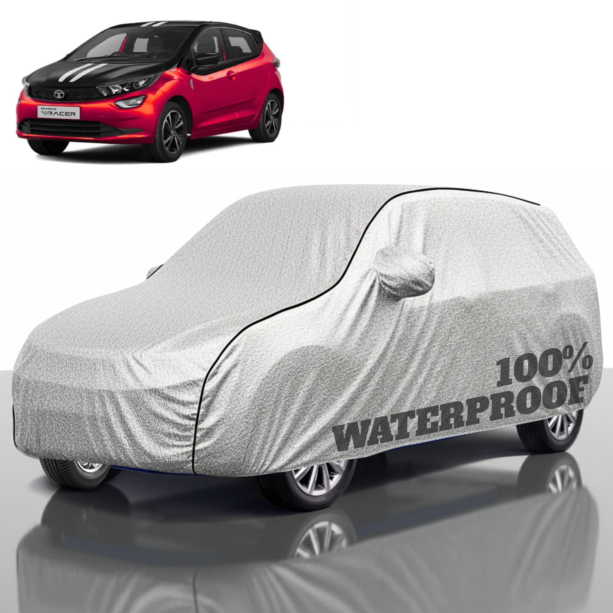 Premium Polyester Car Cover Altroz All-Weather Protection from Rain, Dust &amp; Sun | UV Resistant Fabric | Full Body Secure Fit for Outdoor &amp; Indoor Parking Silver