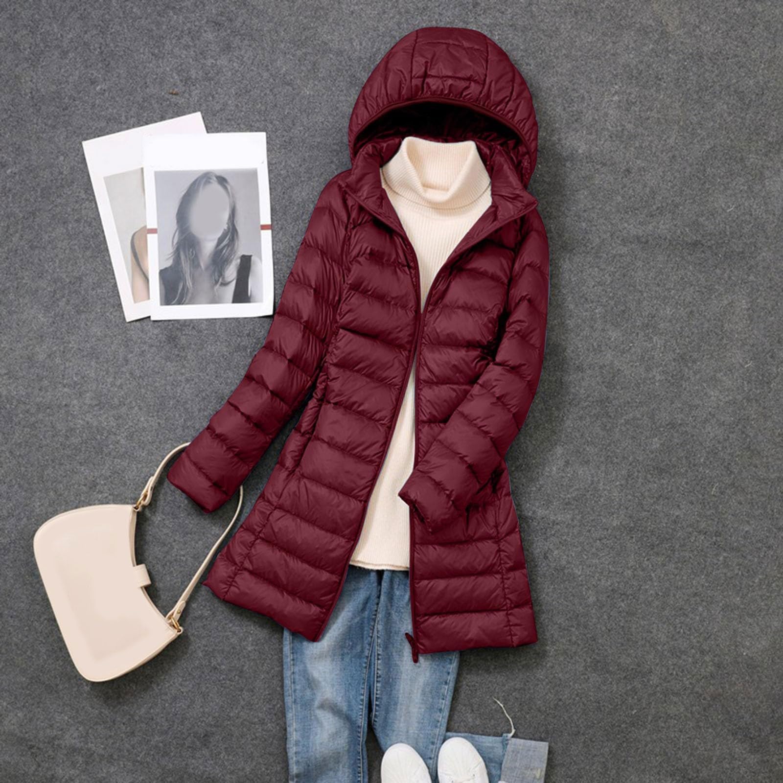 Cocila Womens Slim Fit Zipper Mid Length Down Jacket Cabans S pour Femmes Blouson Femme Veste Femme Mi Saison Chic en Jean Vestes De RandonnéE Homme Grande Taille Fourrure Noir Doudoune