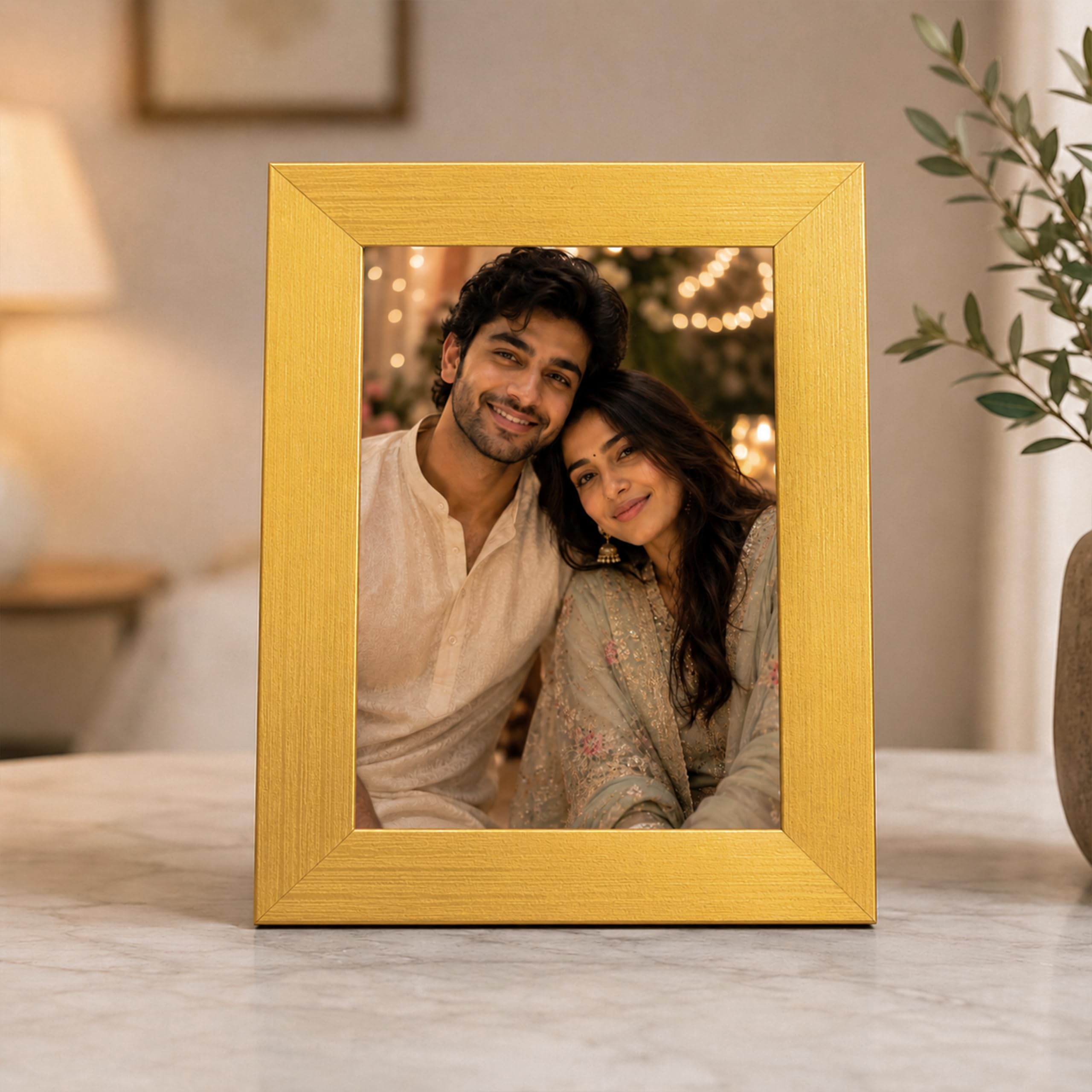 Art Street Table Photo Wood Wall Mount Rectangular Frame For Home&Office Decoration Size(6X8 Inches) Golden