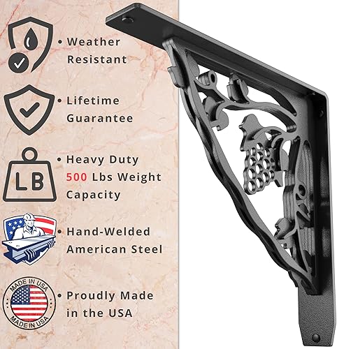 Miniatura 8 de Starby Angel Oak - Kit de soporte de estante resistente, 12 x 12 pulgadas, juego de dos soportes de metal para estanterías, estantes de madera,