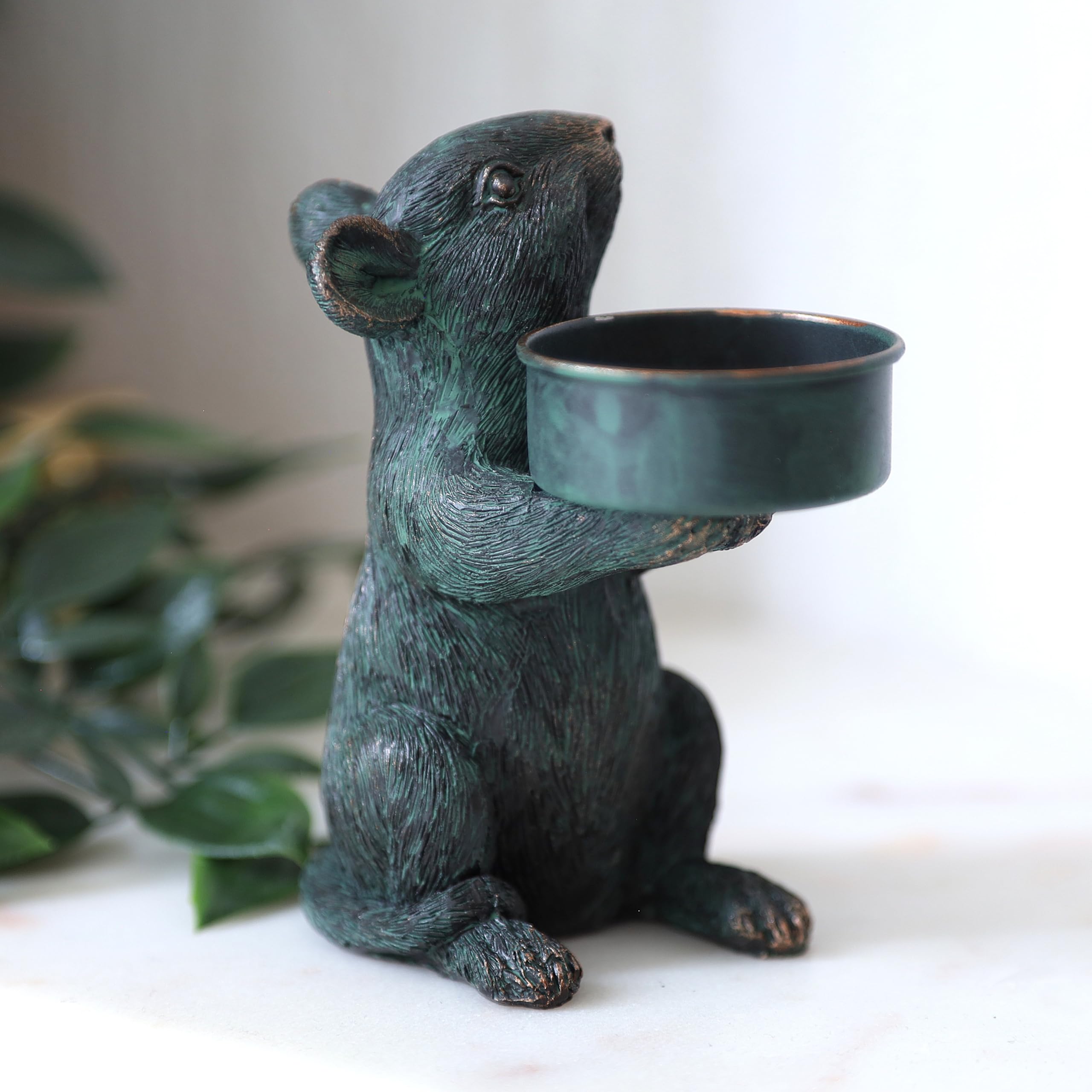 Fyne-Finds Bronze Resin Mouse Tealight Holder Antique Mice Tealight Holder Shelf Sitter Tabletop Ornament Home Garden Sculpture Gift (1 Piece Face Up)