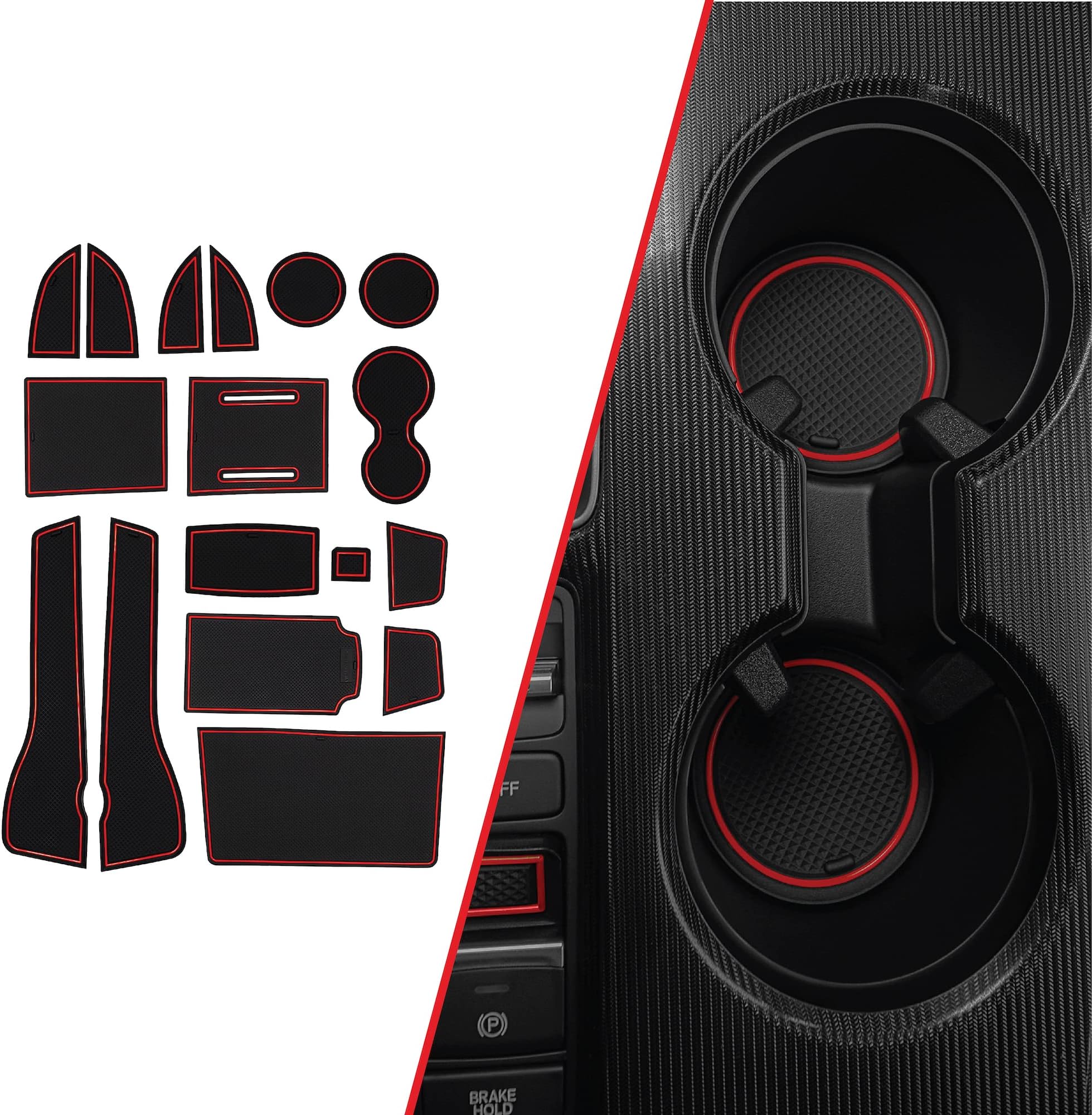 CupHolderHero Fits Honda Civic 2022-2024 Accessories - Premium Custom Non-Slip Anti-Dust Cup Holder Inserts, Center Console Liner Mat, Door Pocket Liners, Interior Protection, 17pc Set, Red Trim