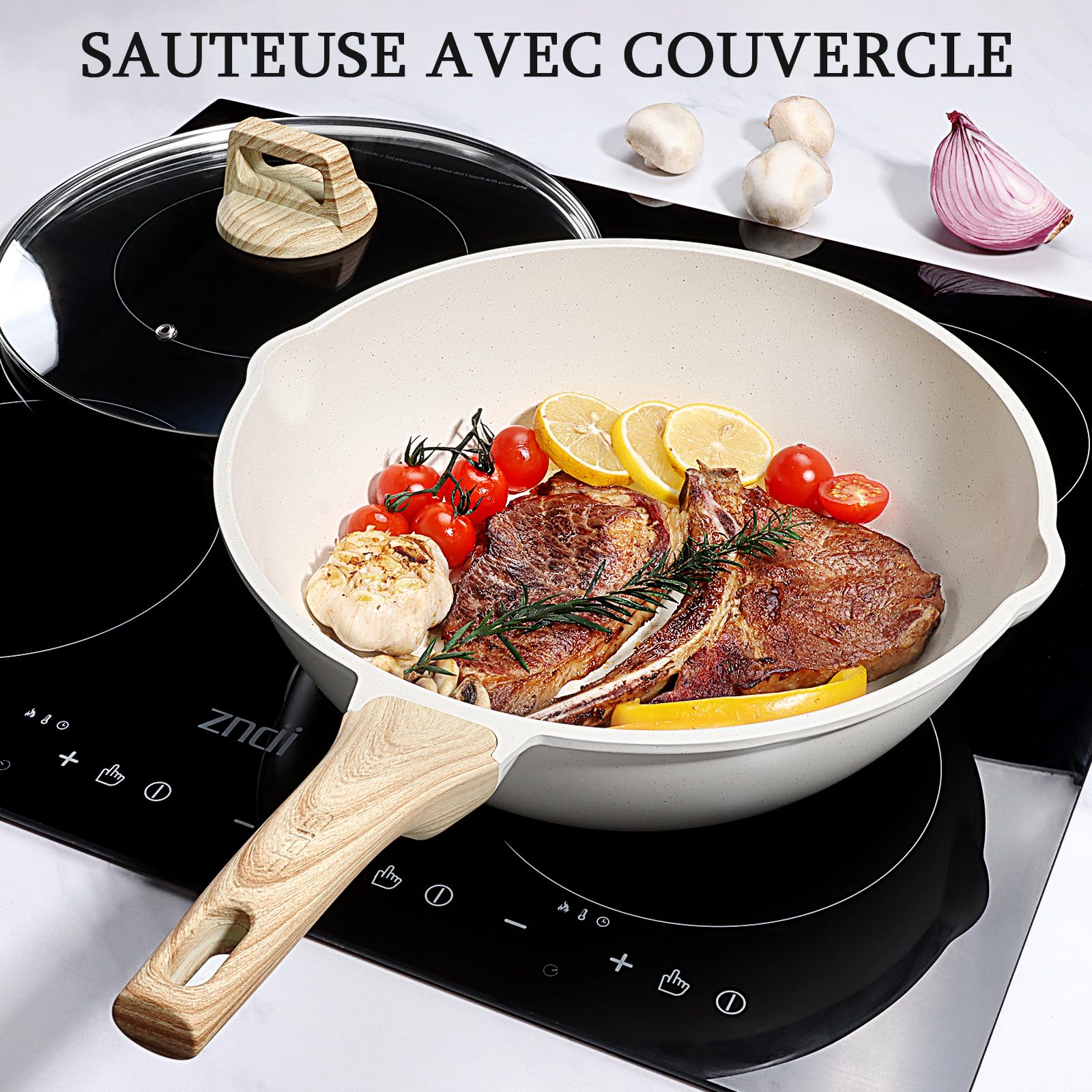 GiPP Sartenes Antiadherentes Con Tapa, 28cm, 4.3 L, CeráMica Profunda, Para InduccióN, Mango Que Se Mantiene FríO, Saludable Y Sin TóXicos.