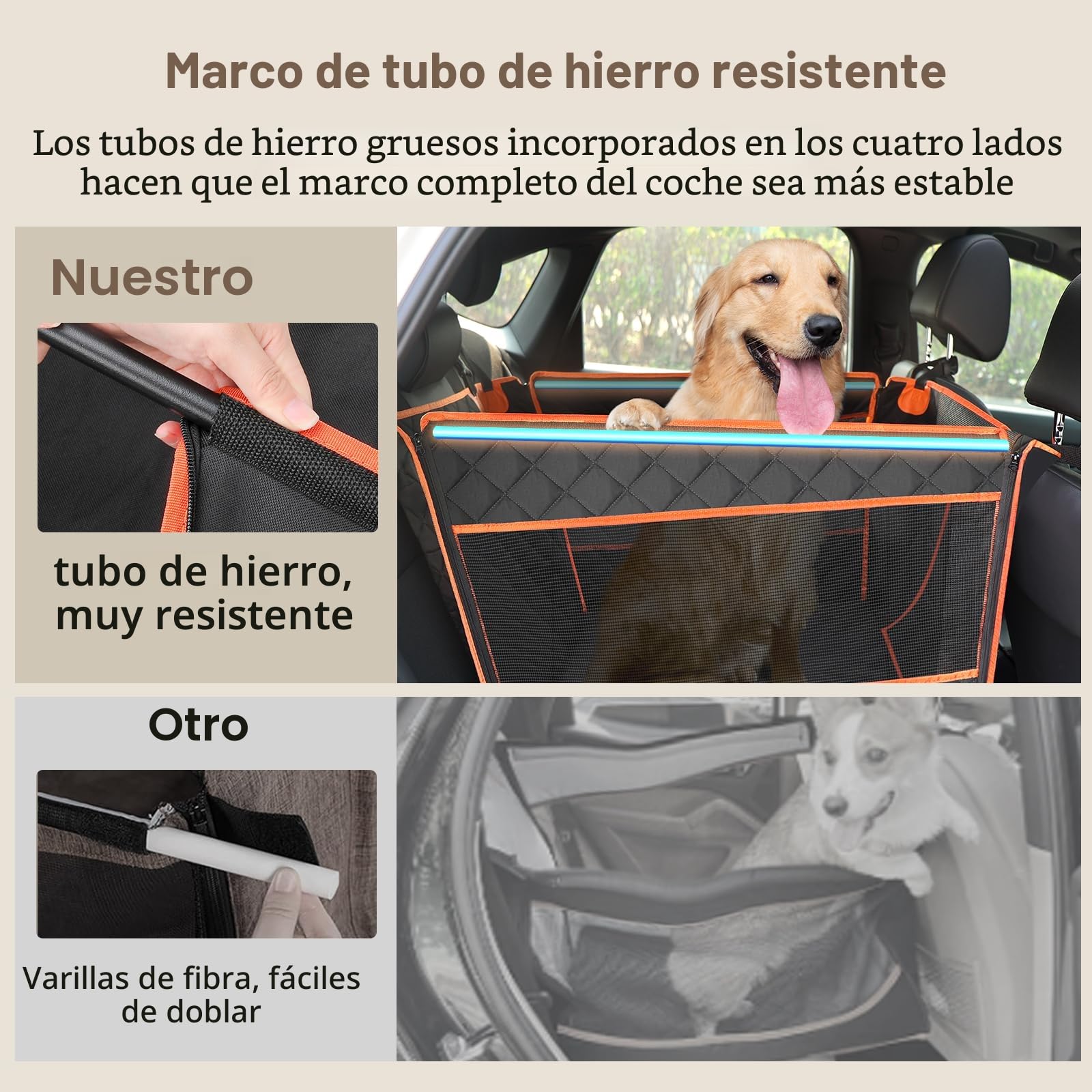 Pecute Asiento de Coche XL 70 x 61 x 55 cm para Perros Medianos y Grandes, Reforzado con 4 Correas de Fijación