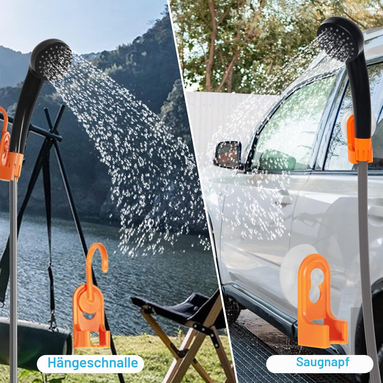 tragbare Campingdusche，LED-Licht，abnehmbare Batterie Camping Duschpumpe, tragbarer Outdoor Duschkopf, Wasserpumpe aus Eimer in stabilen und milden Duschkopf, verwendet für Camping und Reisen