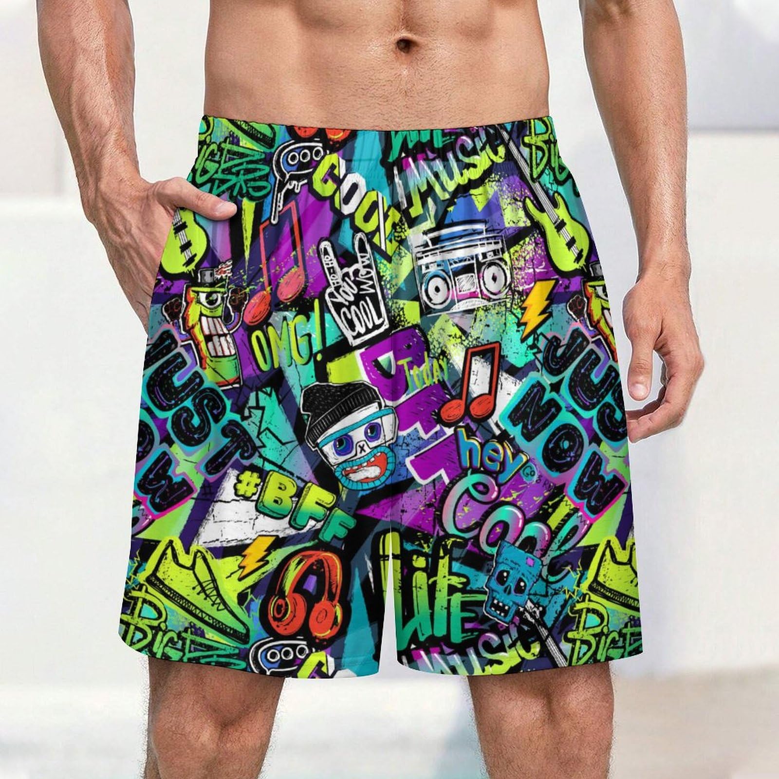 SABebmgfd Novelty Print Shorts Man Beach Short Pants Elastic Waist Loose Pant Breathable Trunks Hiking Bottoms XL Blue