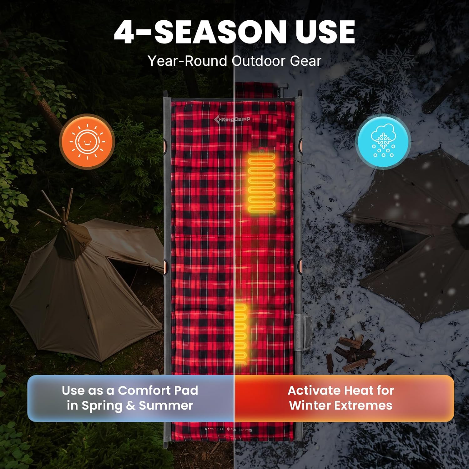 KingCamp 3 Zones Heated Sleeping Bag Pad, XL 3s Heat-up Camping Liner