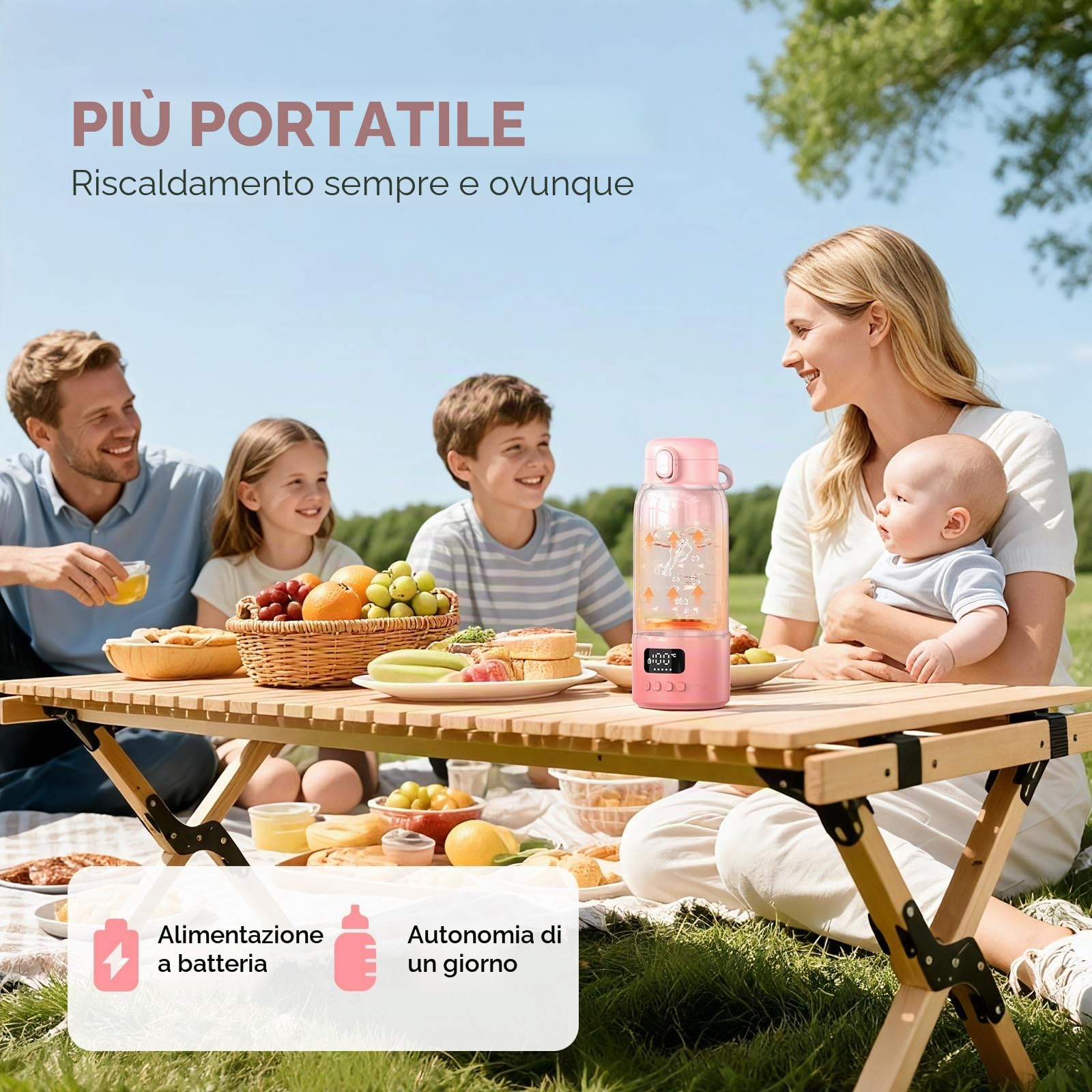 Scaldabiberon Portatile Senza Fili: Scalda Biberon Neonato Riscaldamento Rapido e Lunga Durata della Batteria 2 Modalità per Latte Materno e Acqua 500ml per Tutto il Giorn