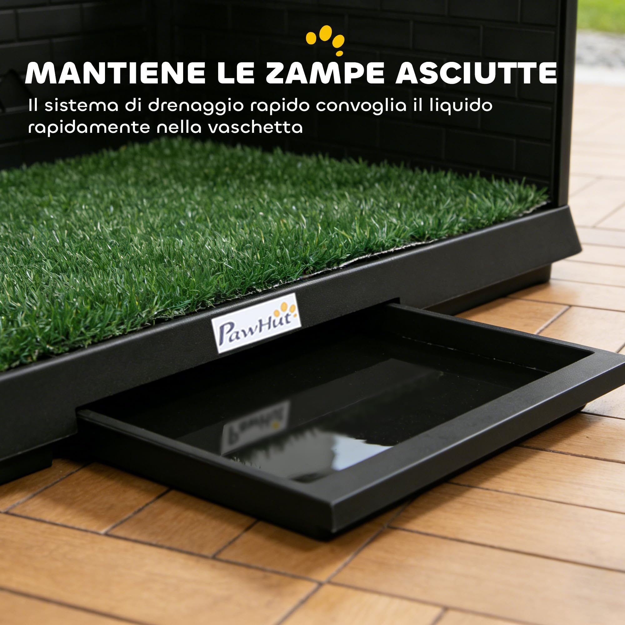 PawHut Lettiera per Cani con Prato Sintetico e Pareti Alte, Toilette per Cani con Vassoio Estraibile per Addestramento Cuccioli, per Interno ed Esterno, 75x51x36.5 cm