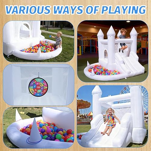 Miniatura 4 de Casa de rebote blanca con soplador, piscina de bolas, castillo inflable familiar para patio, eventos, fiestas, bodas, regalos para niños (10 pies de