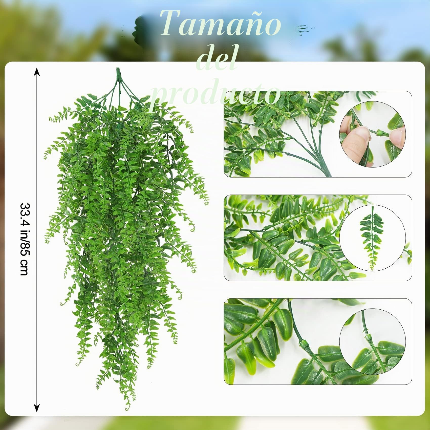 Huryfox Planta Artificial Colgante de Helecho - Decorativas de Hojas de Hiedra Falsa para Interiores y Exteriores, Decoración de Follaje Falsificado para Sala de Estar, Cocina, Balcón, Jardín