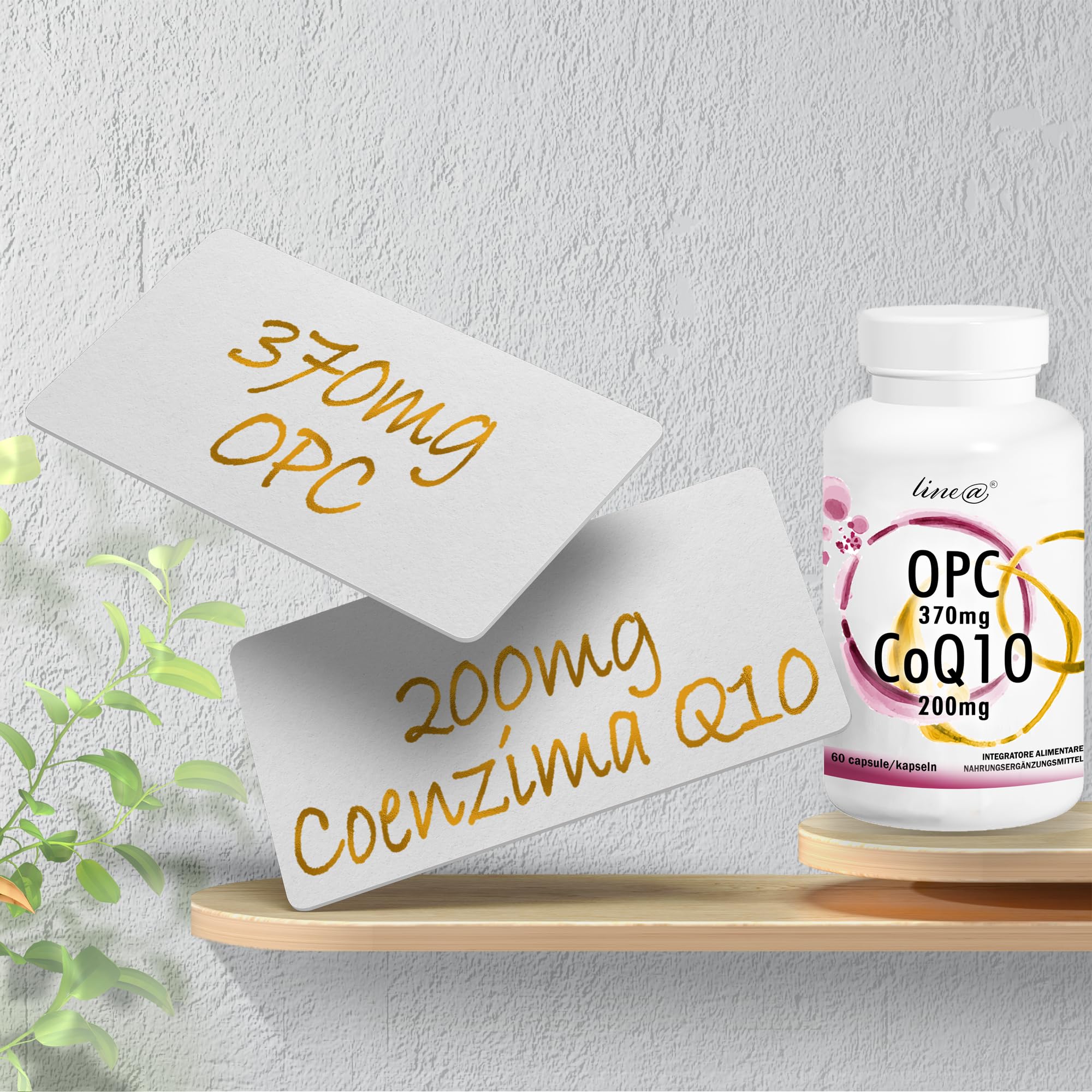 OPC e CoQ10 Line@ | Potente ANTIOSSIDANTE 2 in 1 | E.s. di VITE ROSSA 370mg e COENZIMA Q10 200mg | 60 capsule | 2 MESI