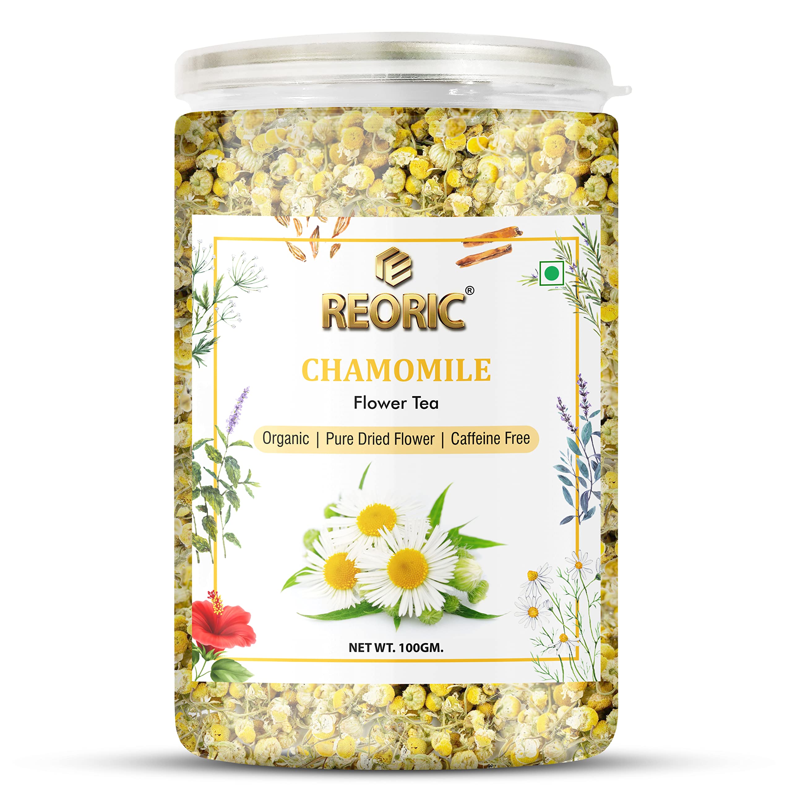 REORIC Organic Chamomile Flower Tea - 100g | Caffeine Free | 100% Natural Chamomile Herbal Tea Leaves | Boost Immunity| Detox Tea| Chamomile Tea for sleep & Stress Relief (B0BD1QKQC3) Amazon Price History, Amazon Price Tracker