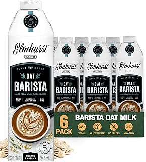 Elmhurst 1925 Oat Milk Barista Edition – 32oz (6-Pack) Plant-Based, Vegan, Dairy-Free, Kosher, Gluten-Free, Non-GMO, Froths for Lattes & Iced Coffee, 20g Whole Grains per Serving, Simple Ingredients