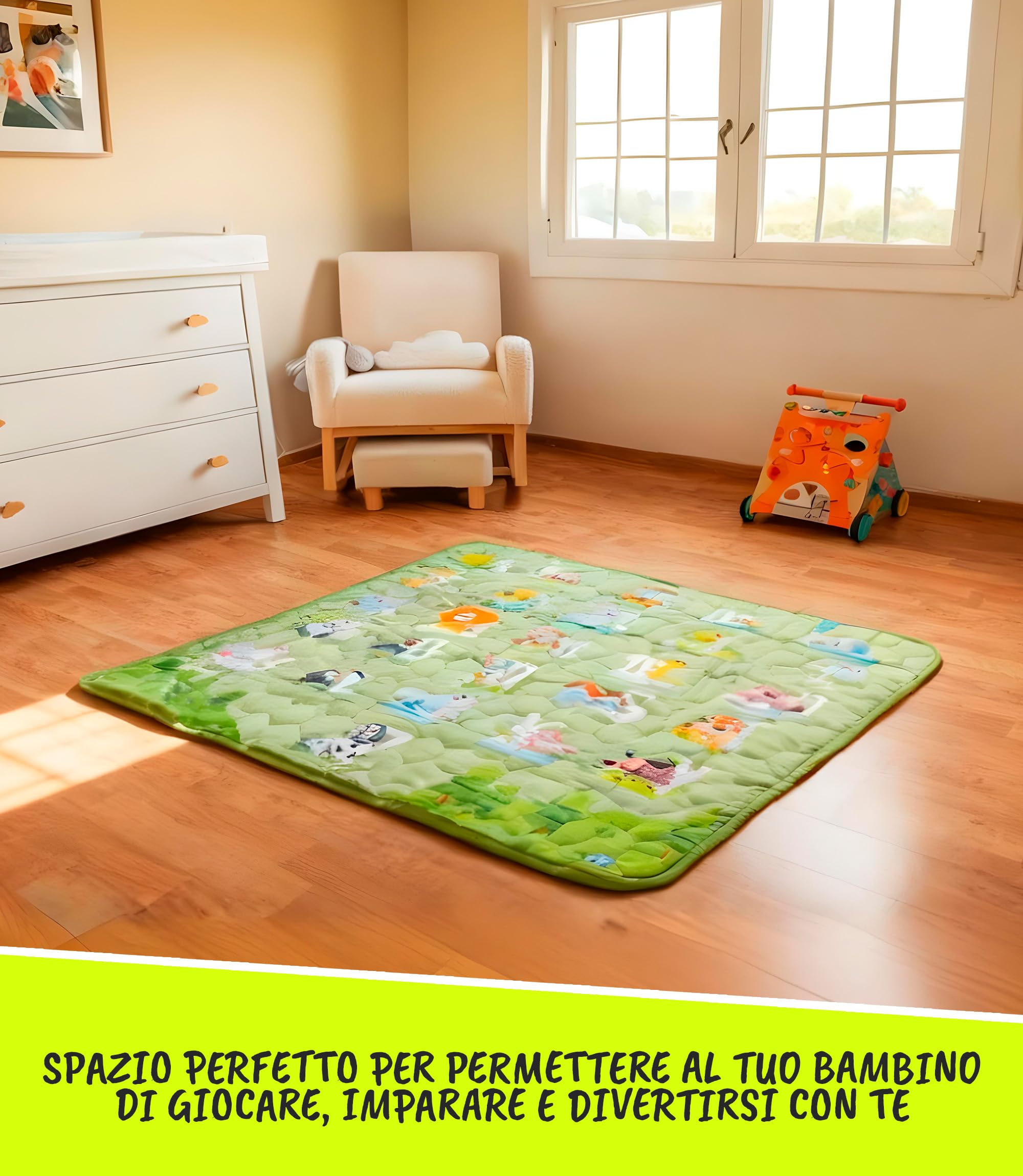 Tappeto Gioco Bambini Pieghevole 127x127 cm Playmat Morbido Tummy Time Antiscivolo e Lavabile – Tappetone Neonato Gattonamento – Tappeti Montessori Attività Cameretta Pavimento Gattonare | VALBABY