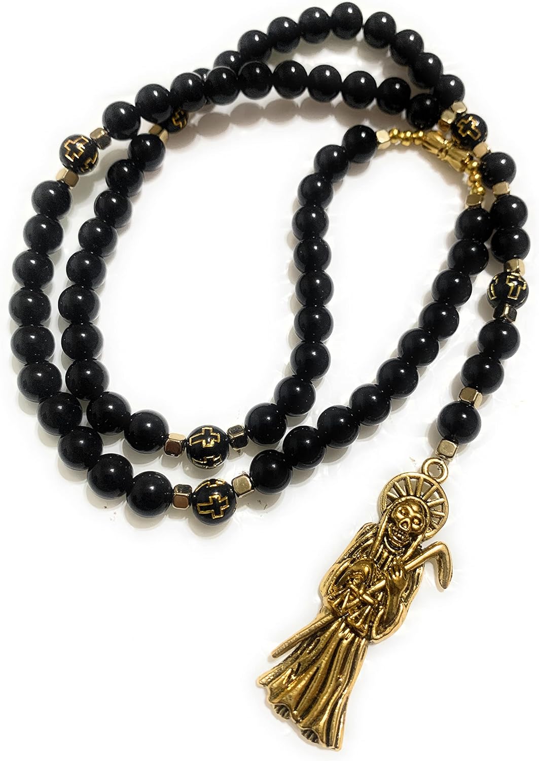 Acrylic Holy death's necklace, rosary style. Collar de la Santa Muerte de acrilico estilo rosario. Grim reaper Y style necklace. - Image 6