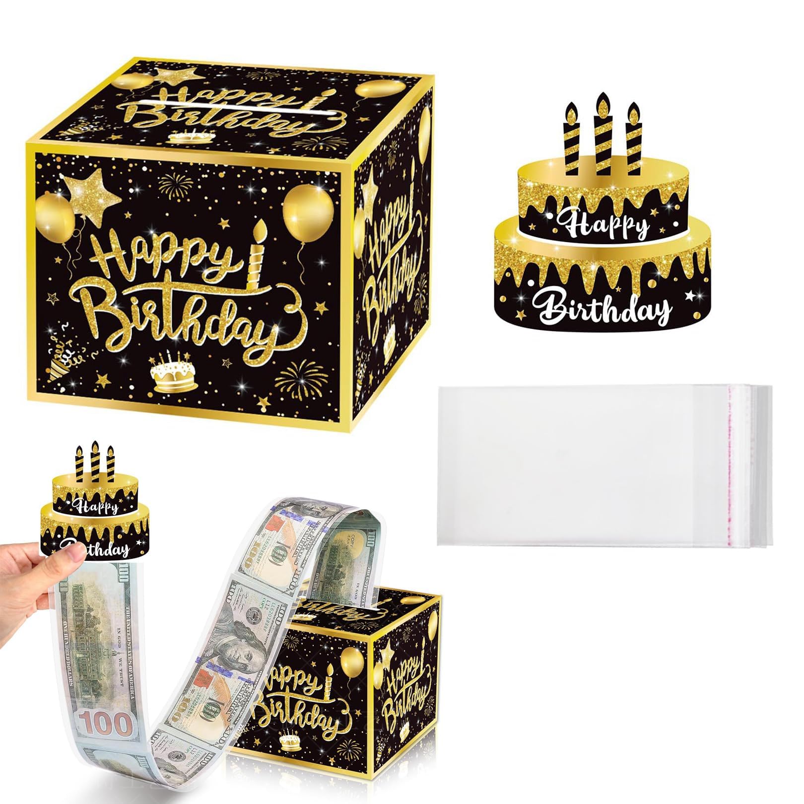 BIGTHREE Happy Birthday Money Box, Surprise Box for Cash Gift, Pull Out Surprise Money Gift Box, Creative Money Gift Ideas, Money Presentation Box for Cash Gifts Birthday for Friends