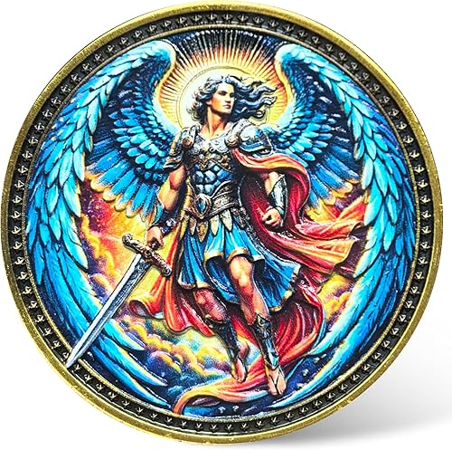 Moneda de ángel de la guarda - Arcángel Miguel con Salmo 9110-11 - Ficha protectora e inspiradora - Símbolo de fe y fuerza