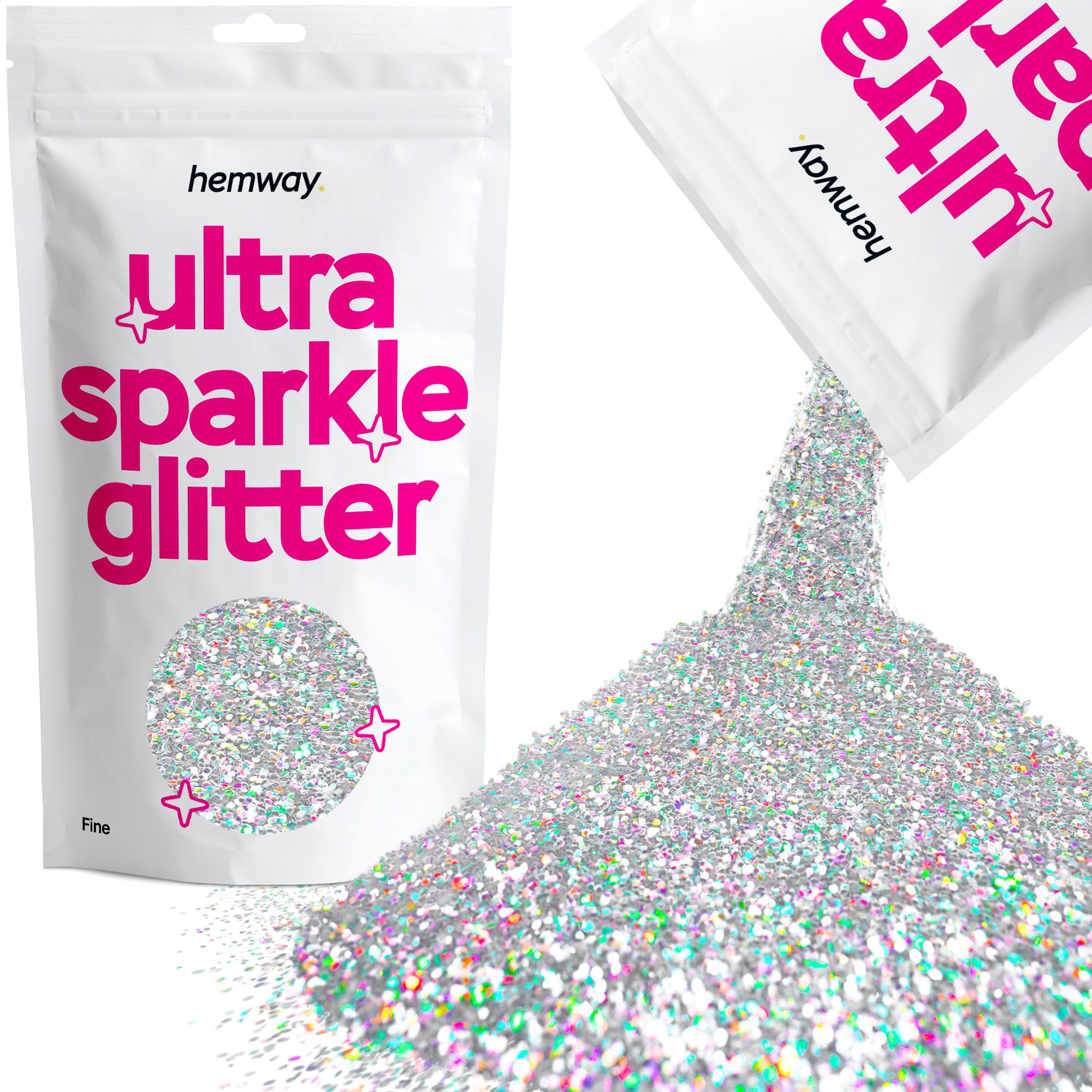 Premium Ultra Sparkle Glitter Multi Purpose Metallic Flake for Arts Crafts Nails Cosmetics Resin Festival Face Hair - Silver Holographic - Fine (1/64" 0.015" 0.4mm) 100g / 3.5oz