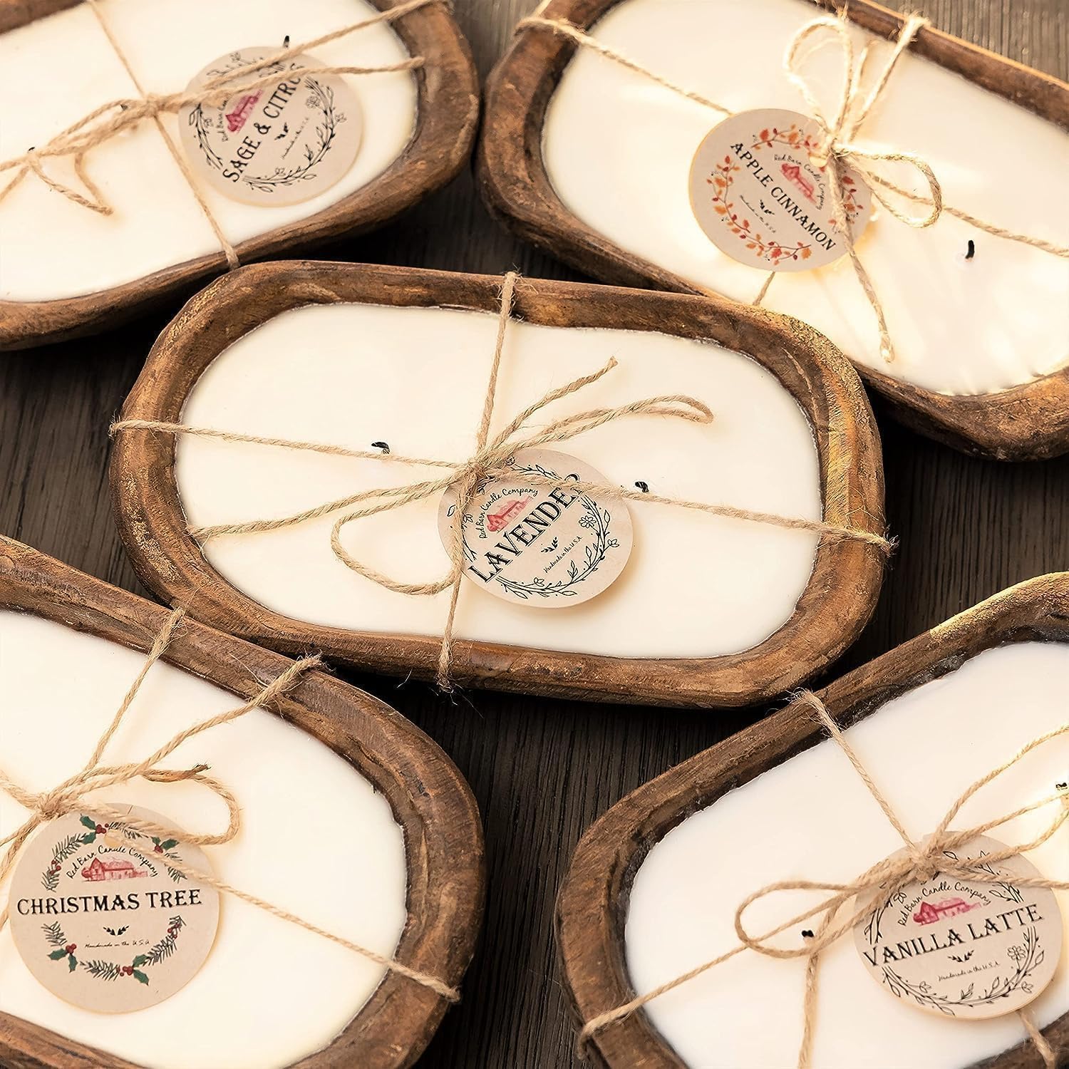 Red Barn Candle Company Wood Dough Bowl Candles | 100% Natural Soy Wax & Essential Oil Infused | Odor Eliminating + Pet Safe | Scented Candle Gifts