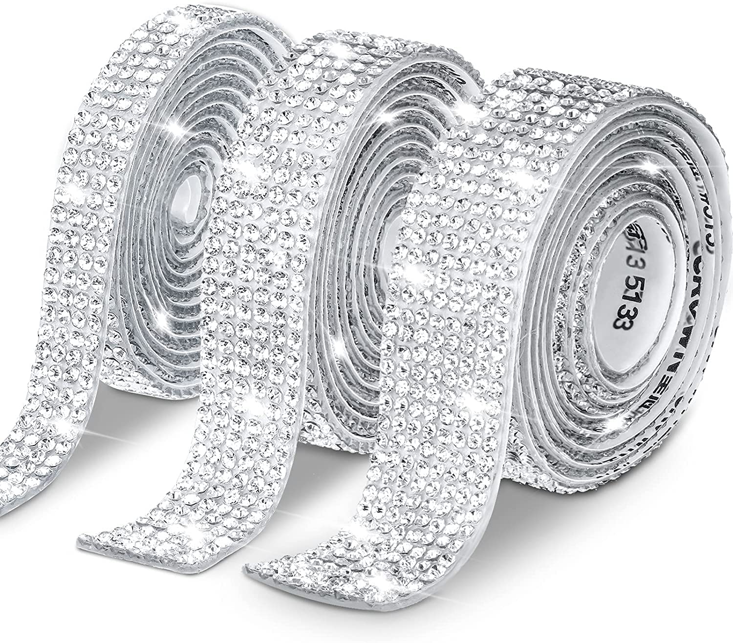 AYF 3 Rolls 3 Yards Crystal Rhinestone Ribbon Self-Adhesive Silver Diamond Bling Rhinestone Roll Glitter Crystal Diamond Stickers for DIY Crafts Clothing Birthday Decor